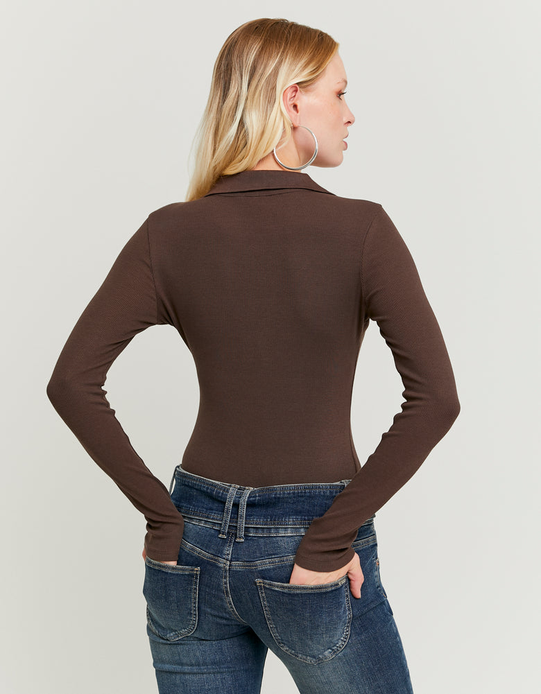 Ladies Brown V-Neck Bodysuit- Back View of the Top
