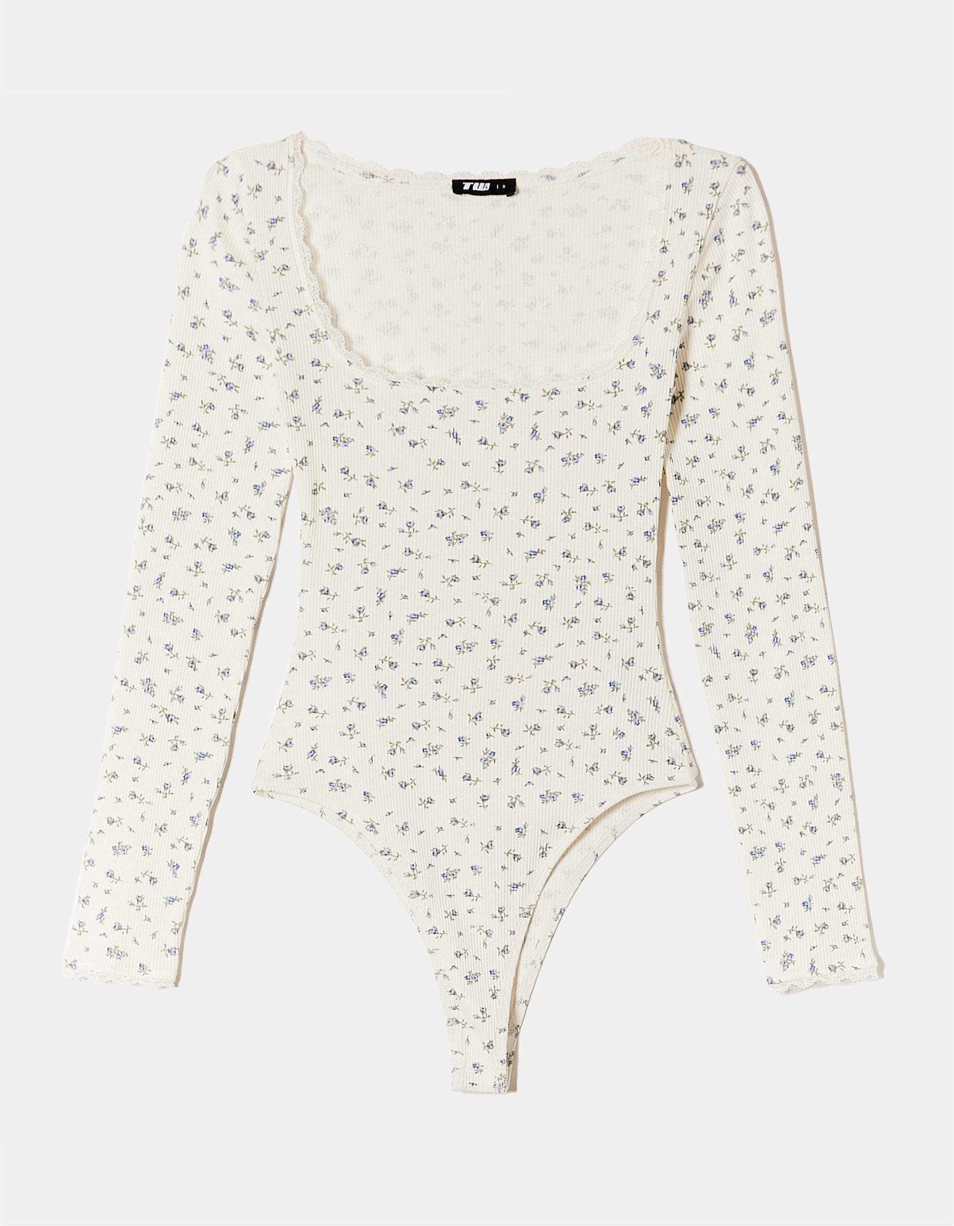 Ladies Foral Bodysuit With Lace Detail-Ghost Front View