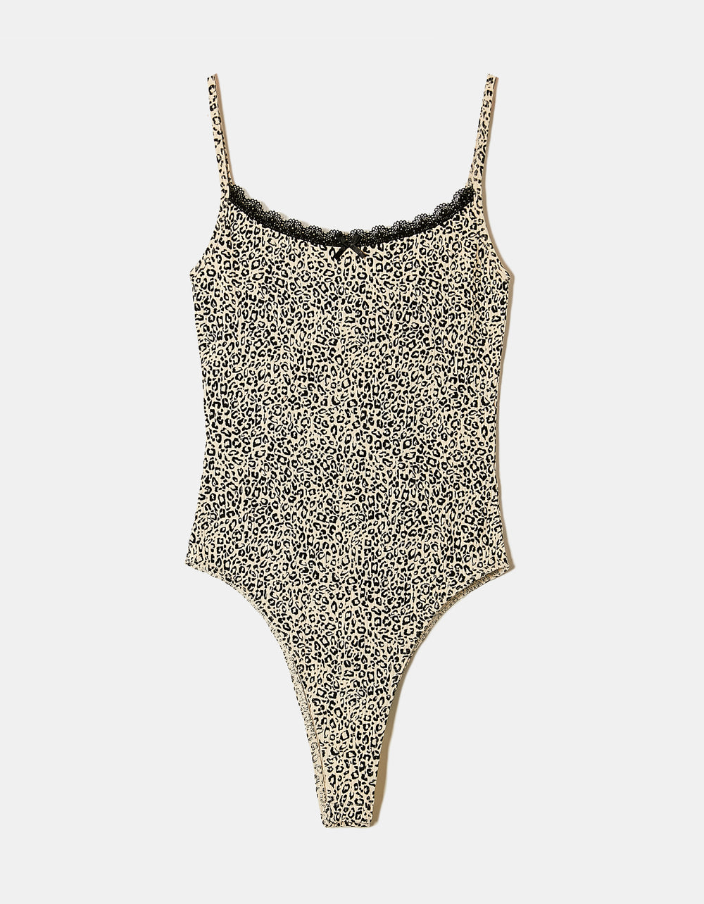 Ladies Leopard Print Lace Trim Basic Bodysuit-Ghost Front View