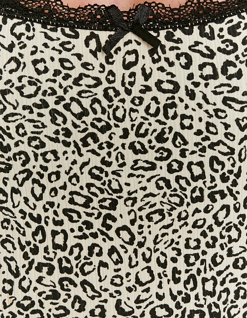 Ladies Leopard Print Lace Trim Basic Bodysuit-Close Up View