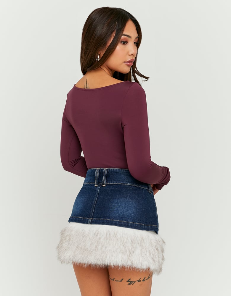 Ladies Basic Burgundy Bodysuit-Model Back View