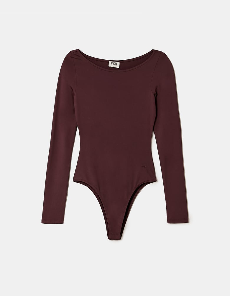 Ladies Basic Burgundy Bodysuit-Ghost Front View