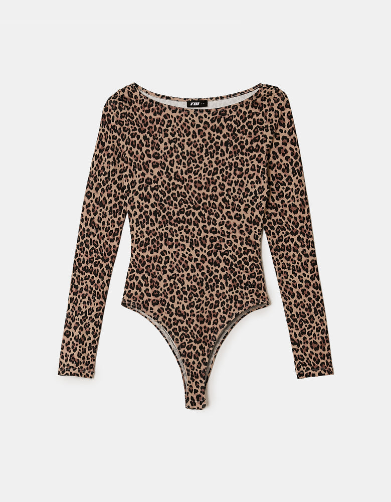 Ladies Leopard Print Bodysuit-Ghost Front View