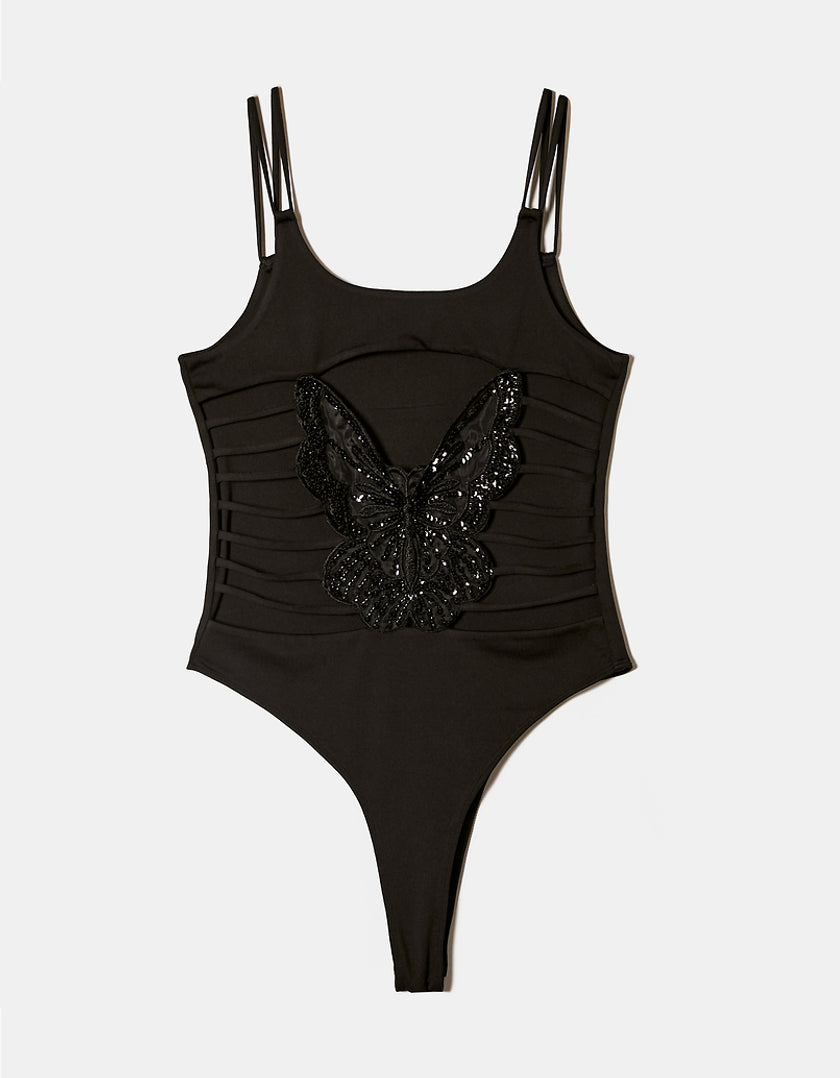 Ladies Black Cut Out With Embellished Butterfly-Back View