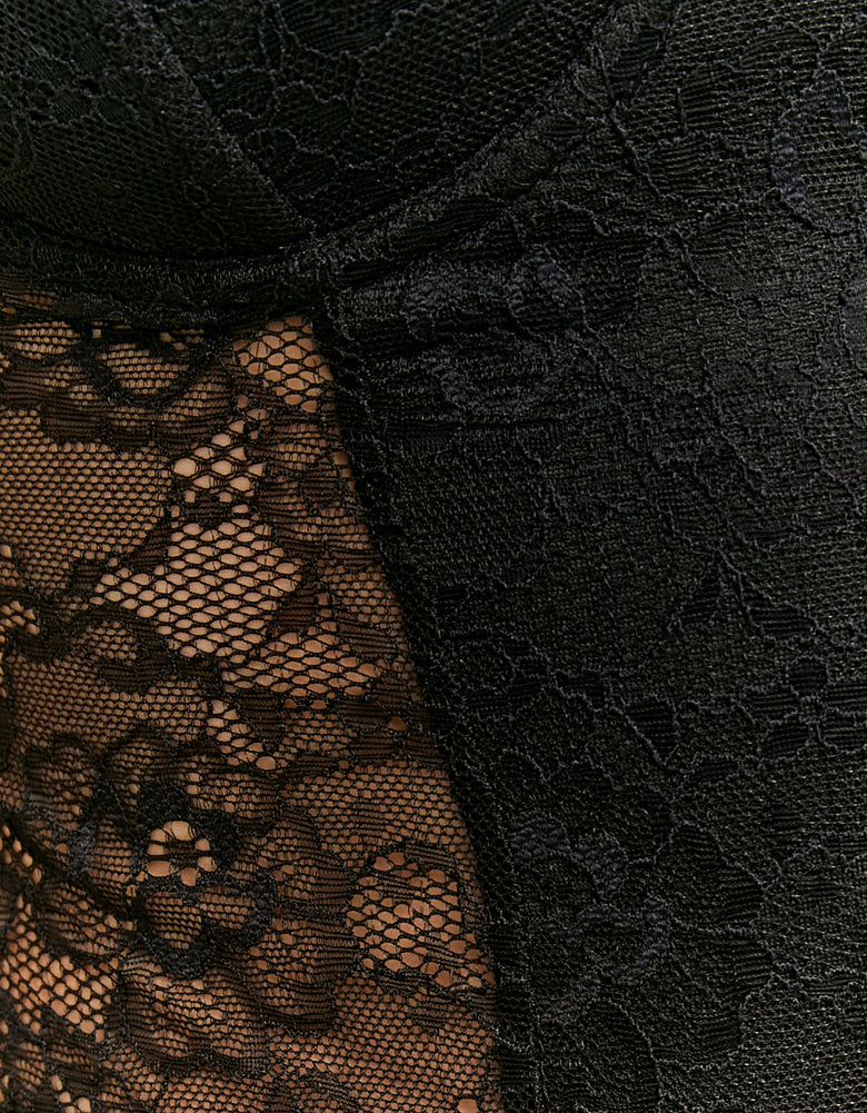 Ladies Black Bodysuit With Lace-Lace View