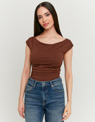 Tally Weijl Brown Bodysuit with Boat Neckline Brown model front view