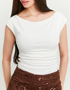 Tally Weijl White Bodysuit with Boat Neckline White model front view