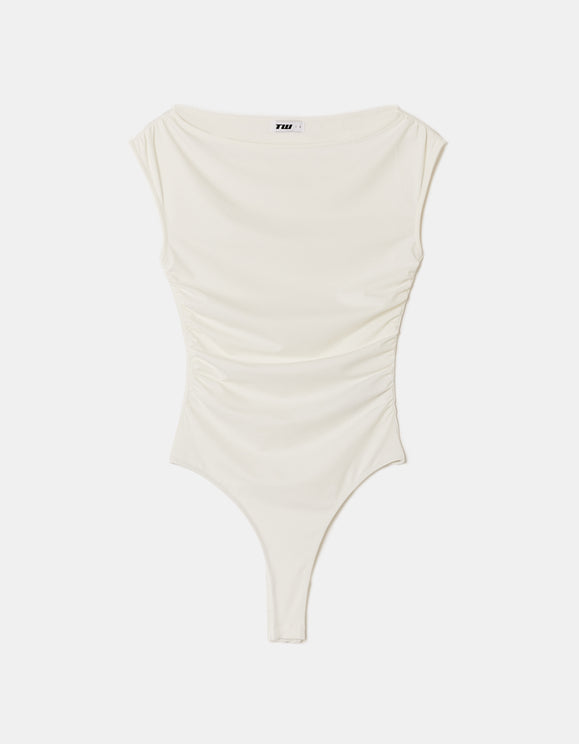 Tally Weijl White Bodysuit with Boat Neckline White back view