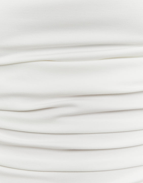 Detail view of ruched white fabric on Tally Weijl bodysuit