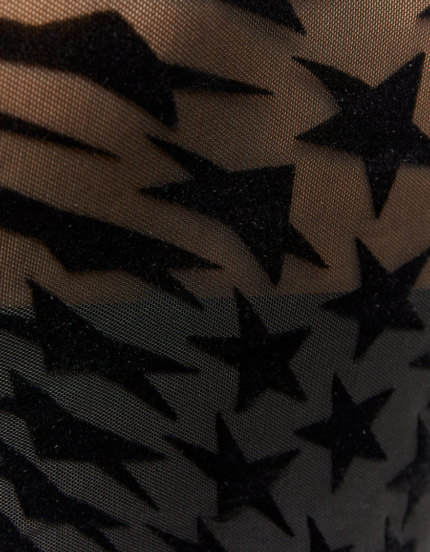 Ladies Mesh Star Print Bodysuit-Close Up View
