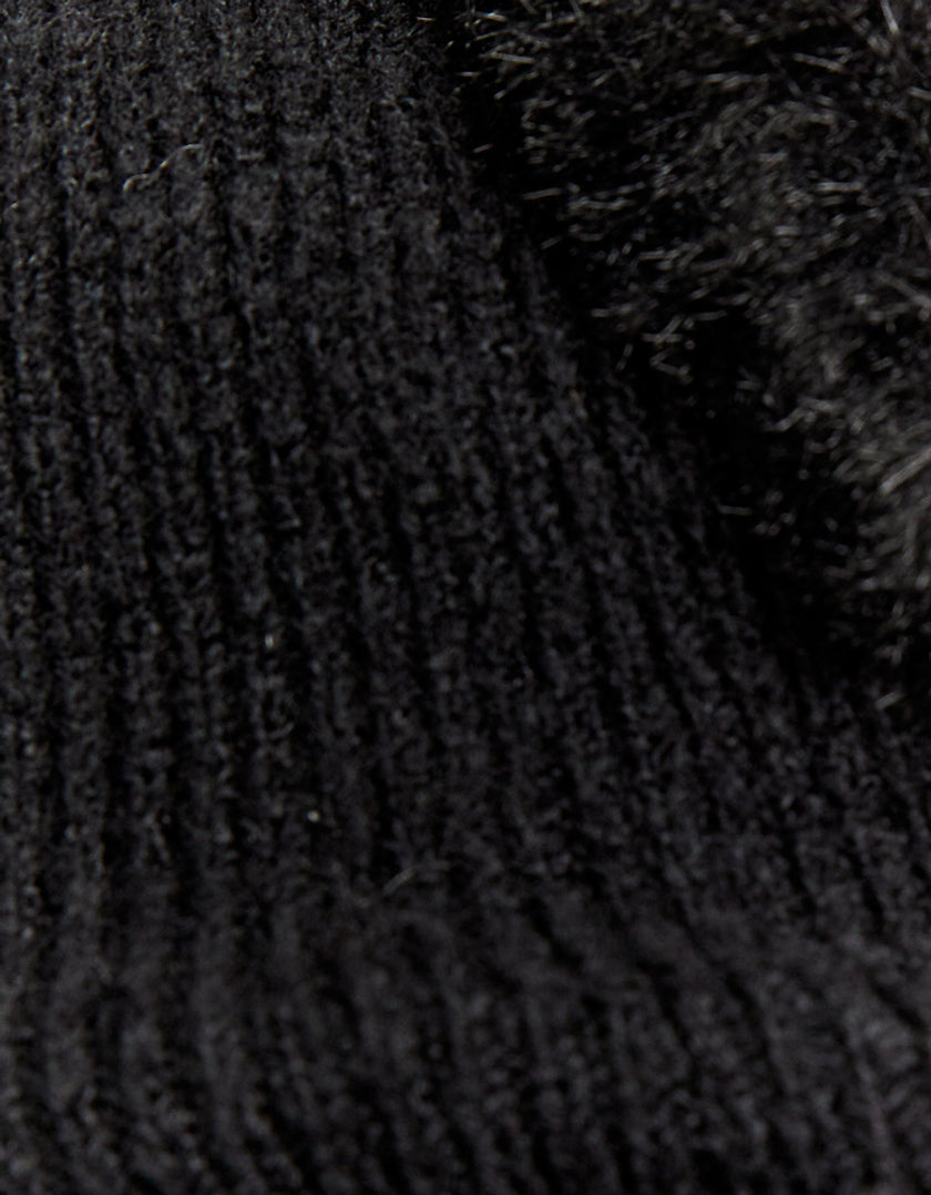 Ladies Black Cropped Cardigan With Faux Fur Detail-Close Up View