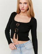 Tally Weijl Black Knitted Cardigan With Bows Black detail view