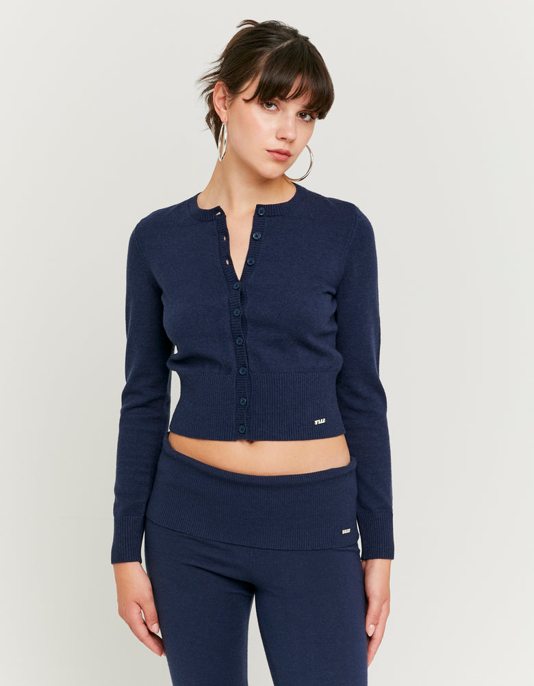 Ladies Blue Knitted Cardigan-Front View of the Cardigan