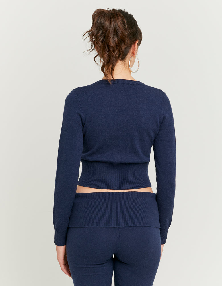 Ladies Blue Knitted Cardigan-Back View of the Cardigan