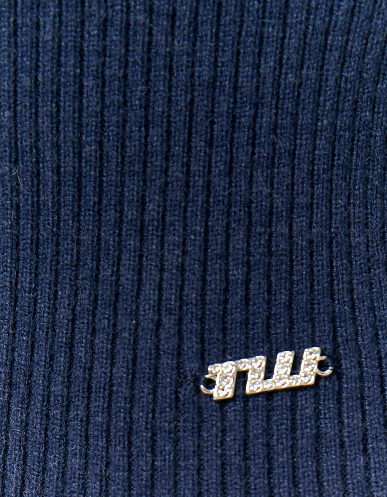Ladies Blue Knitted Cardigan-Close Up View