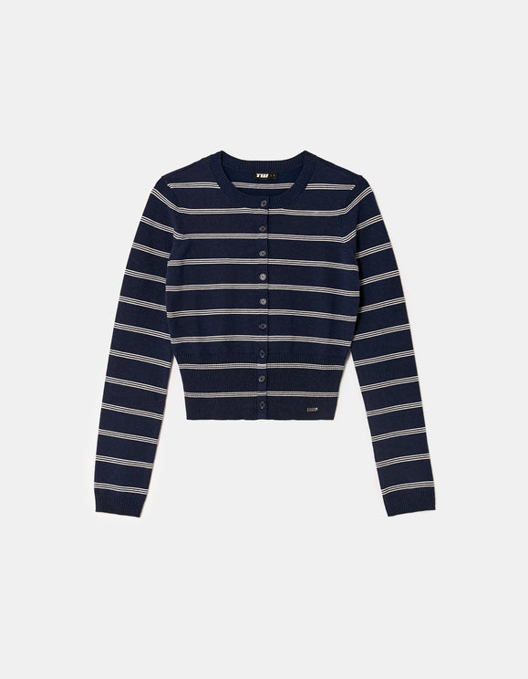 Tally Weijl Blue Striped Knit Cardigan Navy/White back view