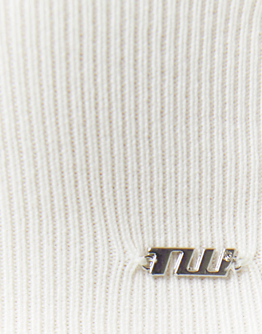 Ladies White Knit Buttoned Cardigan With Hood-Logo View