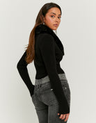 Tally Weijl Black Faux Fur V-Neck Cardigan BLACK back view