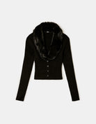 Tally Weijl Black Faux Fur V-Neck Cardigan BLACK side view