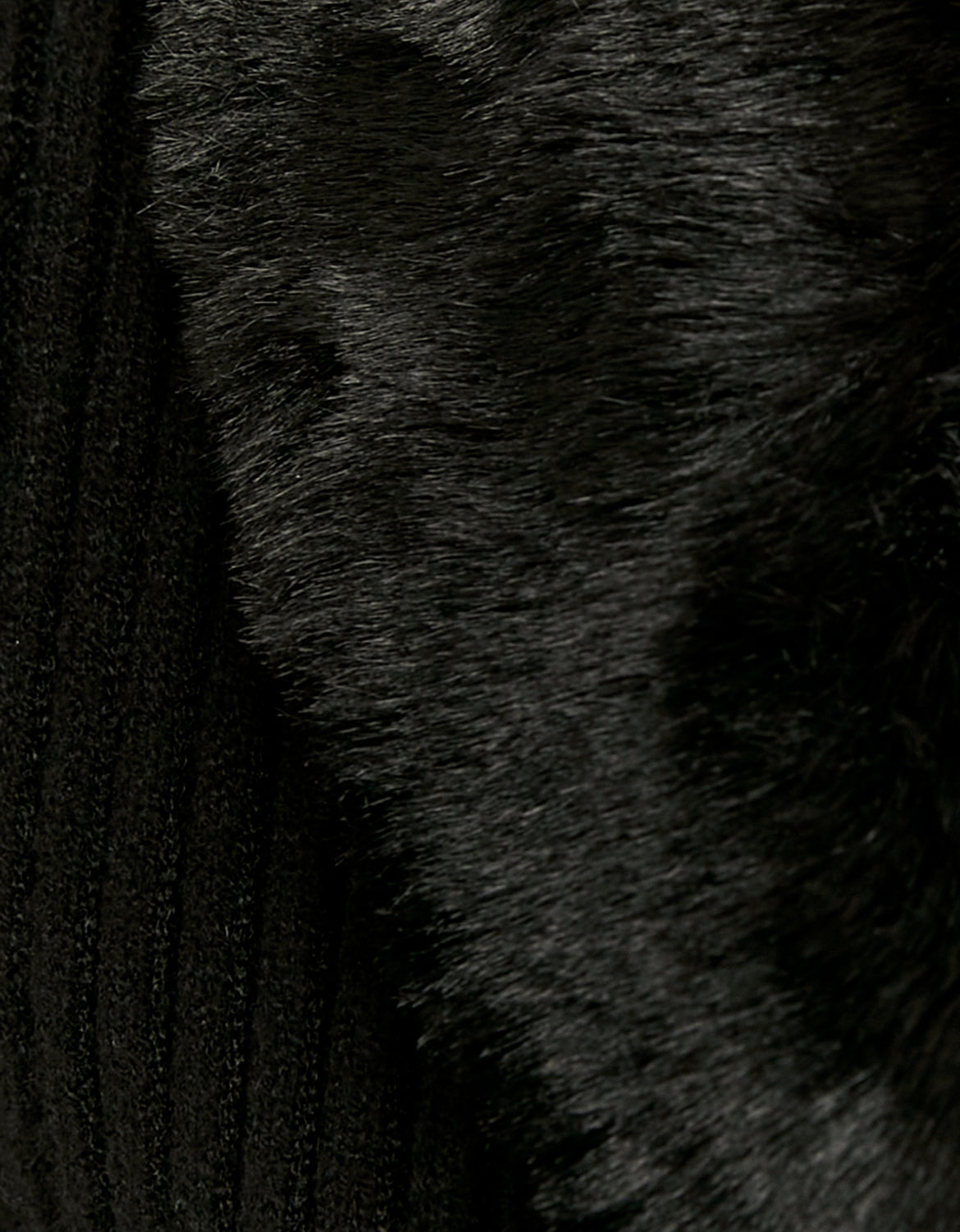 Ladies Black Faux Fur V-Neck Cardigan-Close Up View