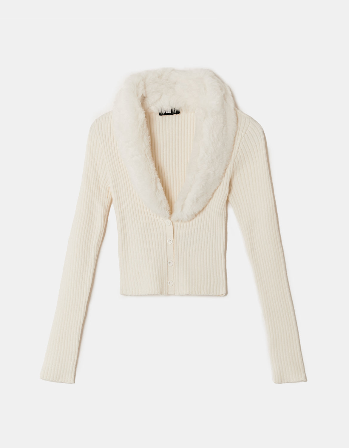Tally Weijl Whtie Faux Fur V-Neck Cardigan WHITE side view