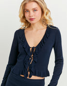 Tally Weijl Blue Tie Cardigan Blue front view