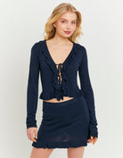 Tally Weijl Blue Tie Cardigan Blue model front view