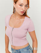 Ladies Purple Knitted Zip-Up Cardigan-Closer View of the Front