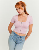 Ladies Purple Knitted Zip-Up Cardigan-Model Front View