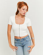 Tally Weijl White Knitted Zip-Up Cardigan WHITE model front view