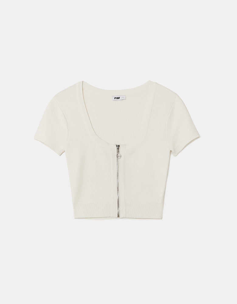 Tally Weijl White Knitted Zip-Up Cardigan WHITE back view