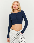 Tally Weijl Blue Crop Cardigan Navy front view