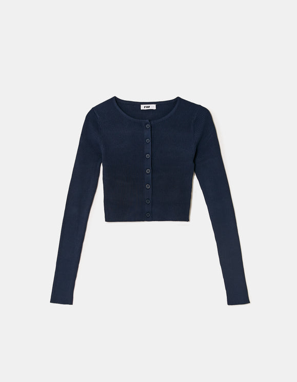 Tally Weijl navy blue crop cardigan, front view