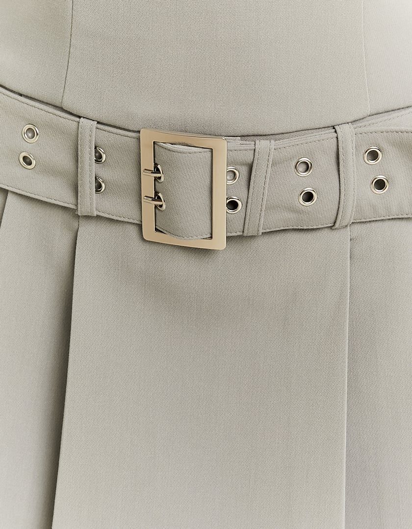 Ladies Grey Playsuit Dress with Pleated Skort-Belt View
