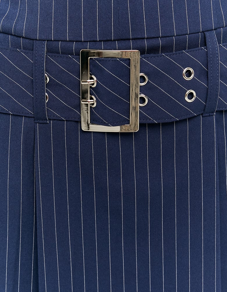 Ladies Blue Pinstripe Playsuit-Belt View