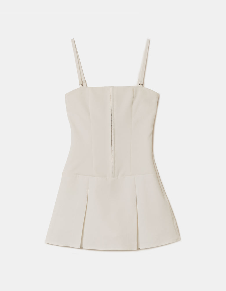 Ladies White Pleated Jumpsuit-Ghost Frot View
