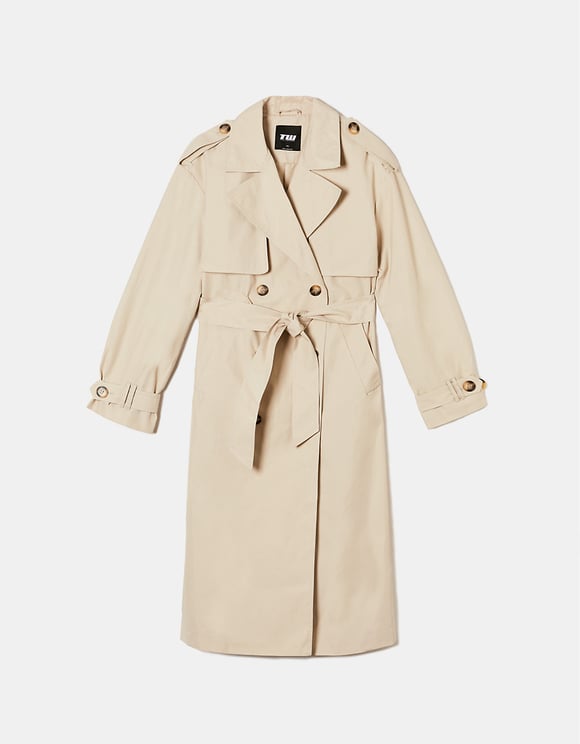 Ladies Long Beige Trench Coat-Ghost Front View