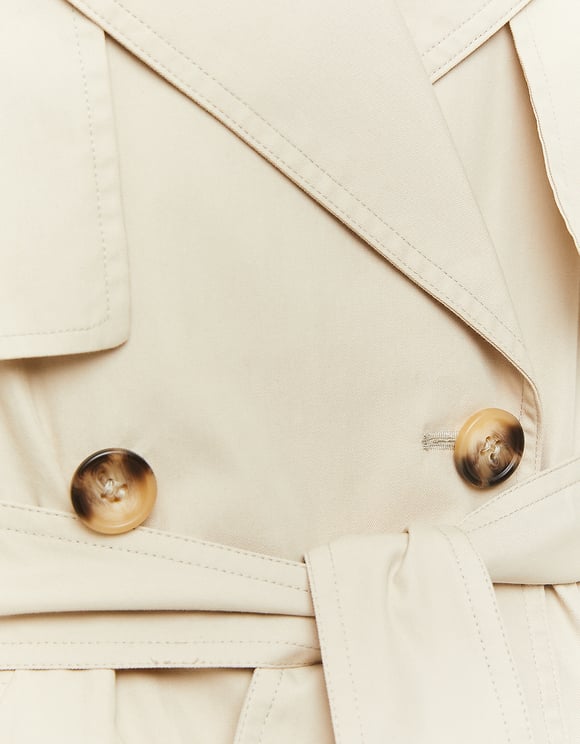 Ladies Long Beige Trench Coat-Button View