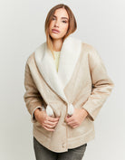 Tally Weijl Beige/White Faux Shearling Jacket Beige/White front view