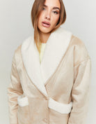Tally Weijl Beige/White Faux Shearling Jacket Beige/White model front view