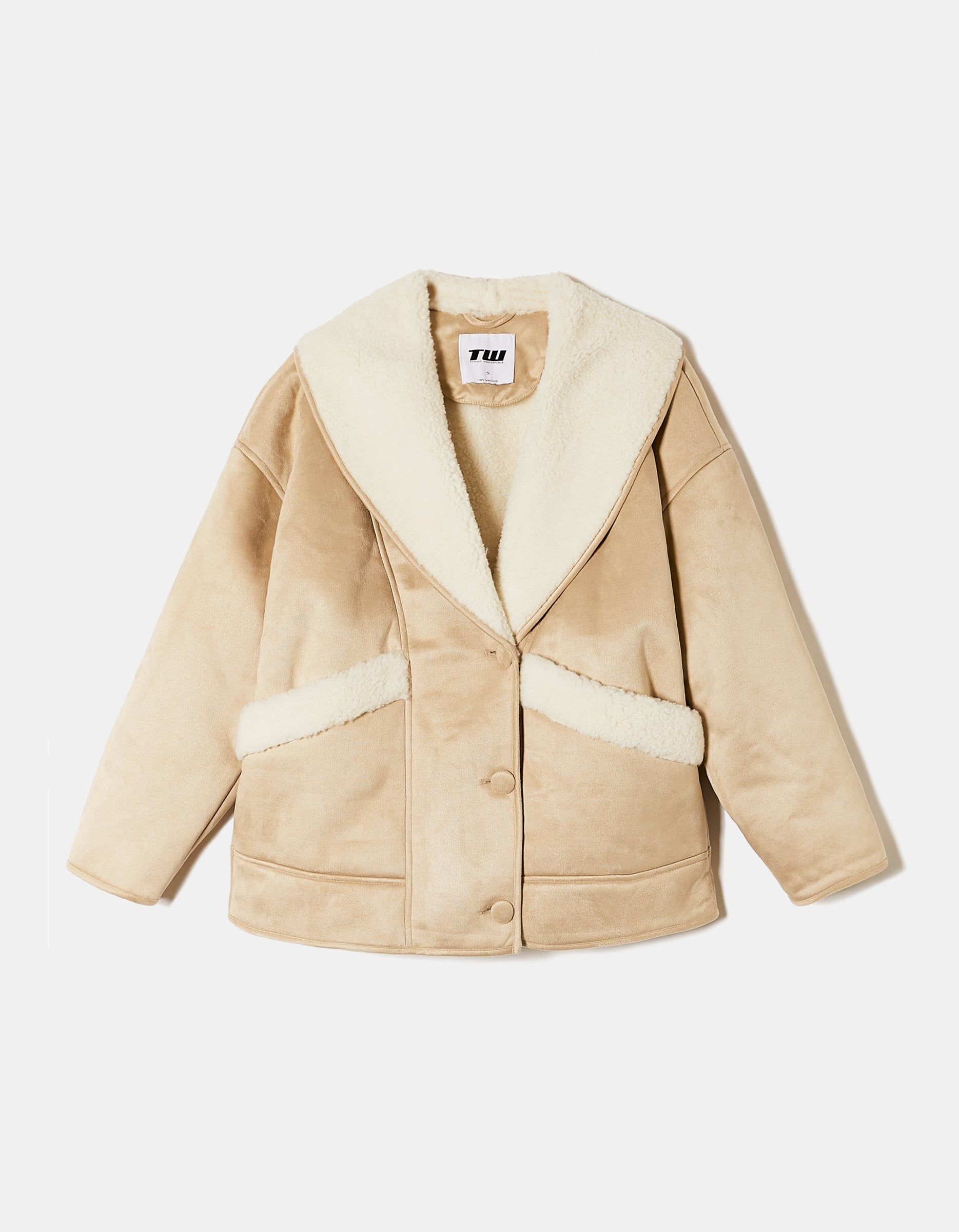 Ladies Beige/White Faux Shearling Jacket-Ghost Front View