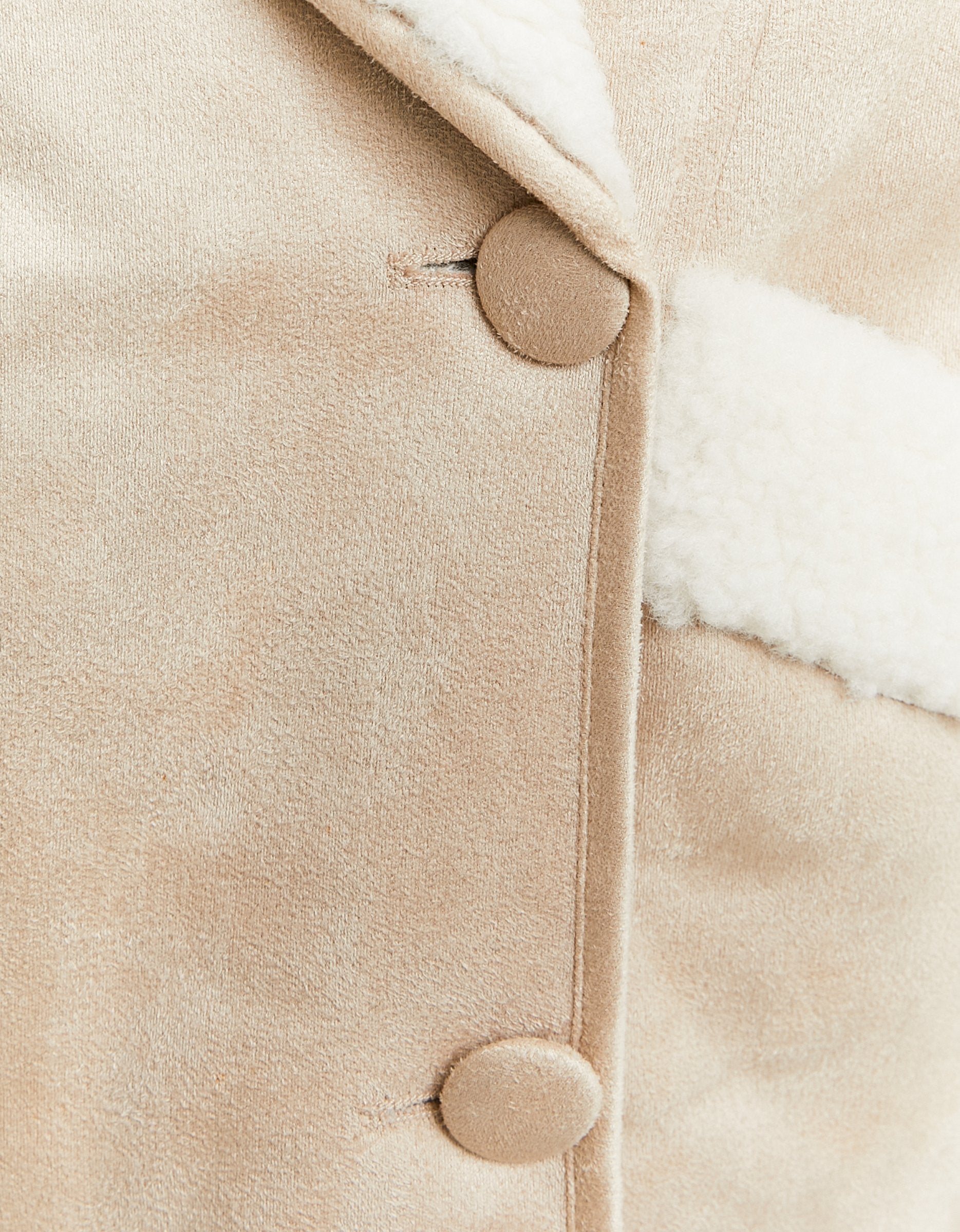 Ladies Beige/White Faux Shearling Jacket-Button View