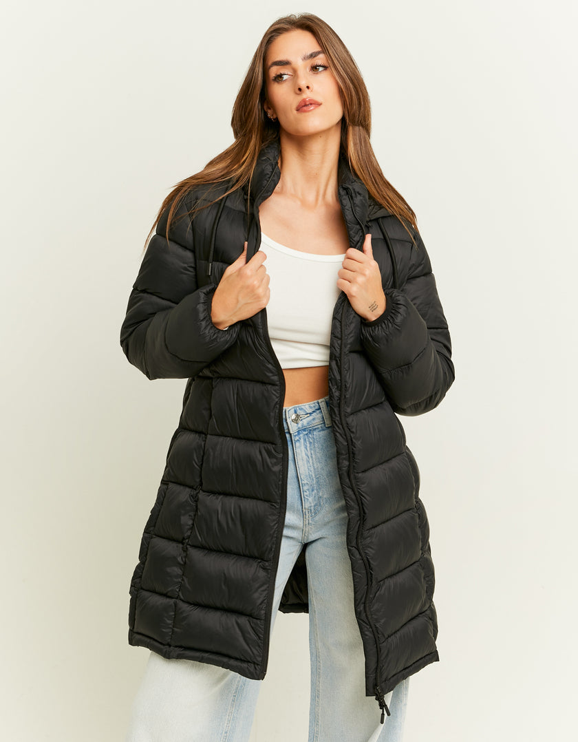 Black Long Light Padded Coat-Front view