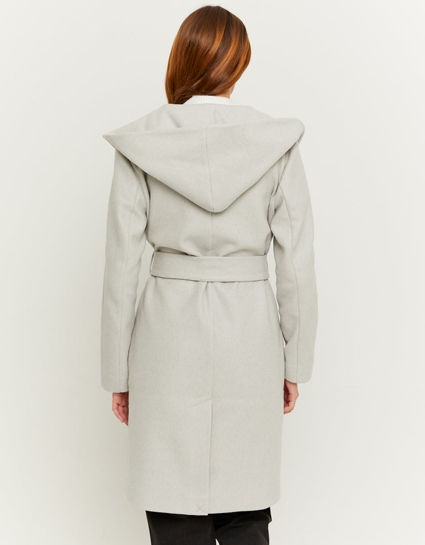 Ladies Grey Belted Coat-Model Back View