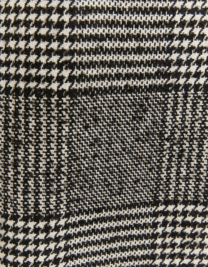 Ladies Faux Wool Checked Long Coat-Close Up View