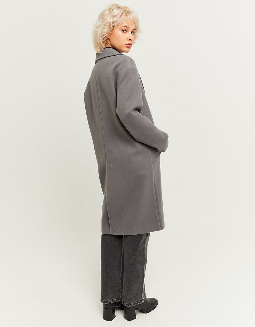 Ladies Grey Faux Wool Basic Long Coat-Back View