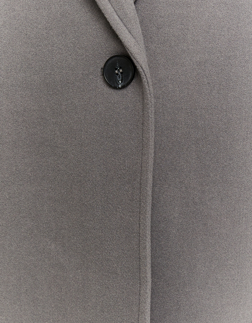 Ladies Grey Faux Wool Basic Long Coat-Button View