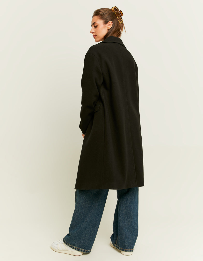 Ladies Black Faux Wool Coat-Model Back View