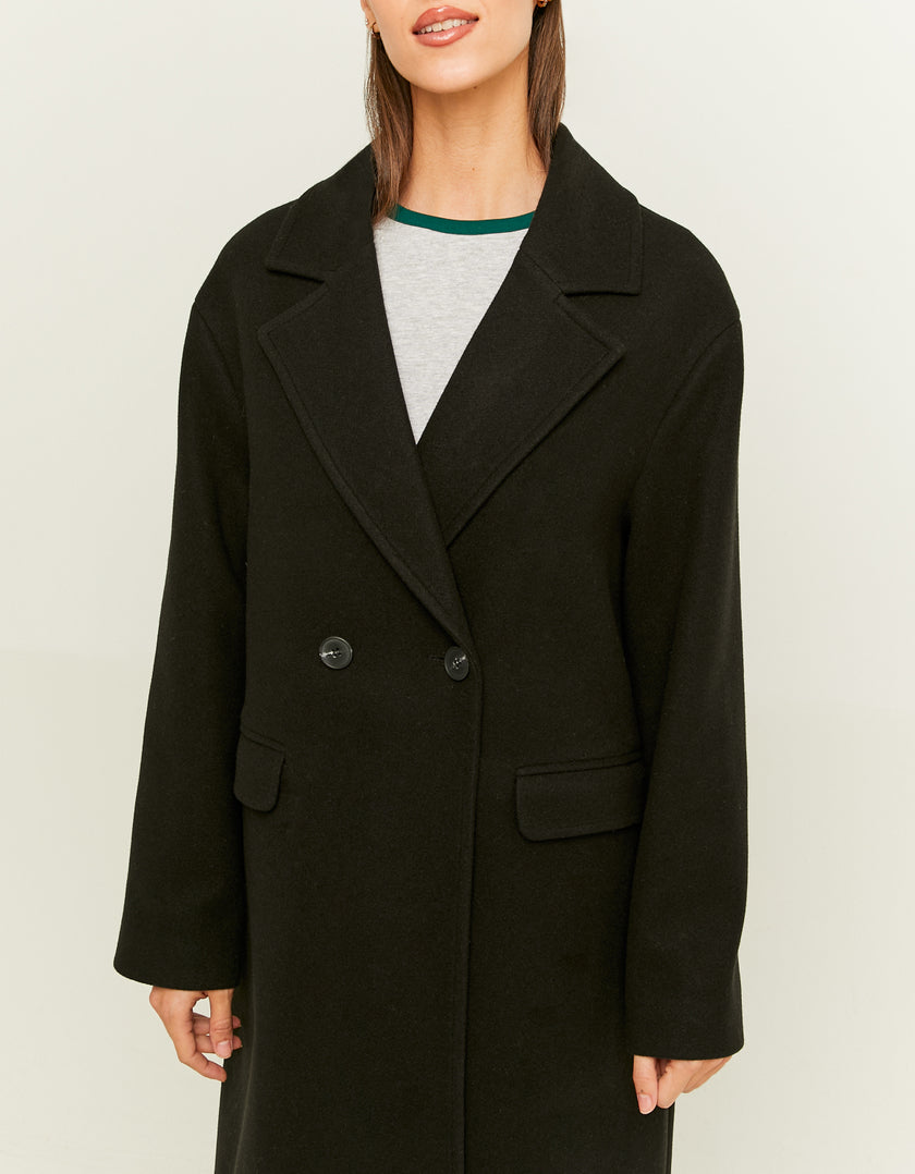 Ladies Black Faux Wool Coat-Closer View of Front