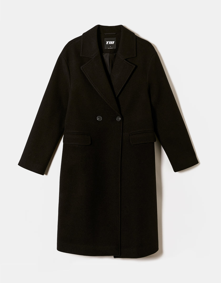 Ladies Black Faux Wool Coat-Ghost Front View